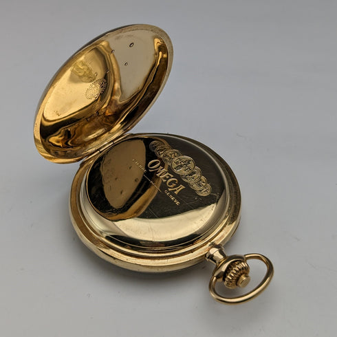 Circa 1920 Antique Omega Chronograph Pocket Watch, 18K Solid Gold Case, in good working order